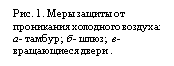 Подпись: Рис. 1. Меры защиты от про-никания холодного воздуха:
а- тамбур;  б- шлюз;  в- вра-щающиеся двери .
