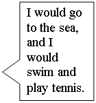 Прямоугольная выноска: I would go to the sea, and I would swim and play tennis.