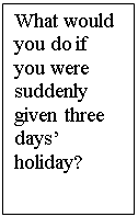 Прямоугольная выноска: What would you do if you were suddenly given three days’ holiday?

