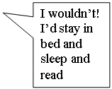 Прямоугольная выноска: I wouldn’t! I’d stay in bed and sleep and read