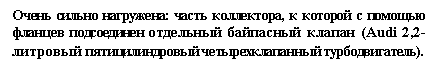 Подпись: Очень сильно нагружена: часть коллектора, к которой с помощью фланцев подсоединен отдельный байпасный клапан (Audi 2,2-литровый пятицилиндровый четырехклапанный турбодвигатель).