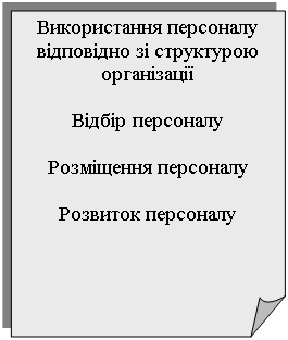 Загнутый угол: Використання персоналу відповідно зі структурою організації

Відбір персоналу

Розміщення персоналу

Розвиток персоналу


