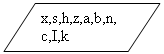 Блок-схема: данные: x,s,h,z,a,b,n,c,I,k