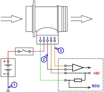 Схема подключения к датчику массового расхода воздуха BOSCH HFM5