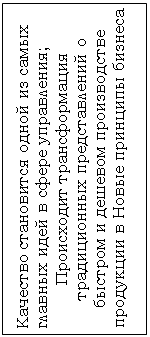 Подпись: Качество становится одной из самых главных идей в сфере управления;
Происходит трансформация традиционных представлений о быстром и дешевом производстве продукции в Новые принципы бизнеса

