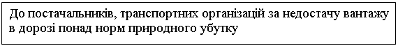 Подпись: До постачальників, транспортних організацій за недостачу вантажу в дорозі понад норм природного убутку