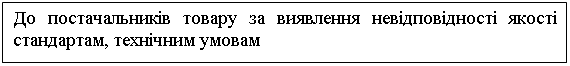 Подпись: До постачальників товару за виявлення невідповідності якості стандартам, технічним умовам