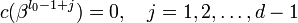 c(\beta^{l_0-1+j}) = 0, \quad j=1,2,\ldots,d-1