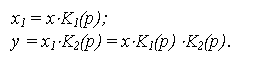 Подпись: x1 = x×K1(p);
y = x1×K2(p) = x×K1(p) ×K2(p).
