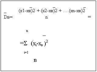 Подпись:                      _                 _                       _
_          (х1-хв)2 + (х2-хв)2 + ….(хn-хв)2
Dв=                           n                            =

     n          _               
 =Σ  (хi-xв )2
      i=1
          n
