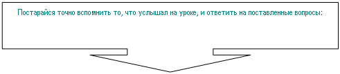 Выноска со стрелкой вниз: Постарайся точно вспомнить то, что услышал на уроке, и ответить на поставленные вопросы: