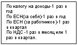 Подпись: По налогу на доходы-1 раз в год
По ЕСН(за себя)-1 раз в год
По ЕСН (за работников)-1 раз в квартал
По НДС -1 раз в месяц или 1 раз в квартал. 
