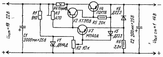 Схема Простого стабилизатора напряжения