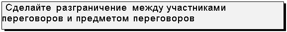 Подпись:  Сделайте разграничение между участниками переговоров и предметом переговоров

