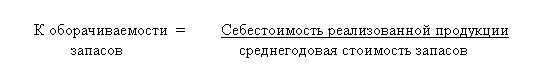 Подпись: К оборачиваемости	=         Себестоимость реализованной продукции
               запасов                             среднегодовая стоимость запасов
	   	

