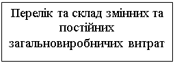 Подпись: Перелік та склад змінних та постійних загальновиробничих  витрат